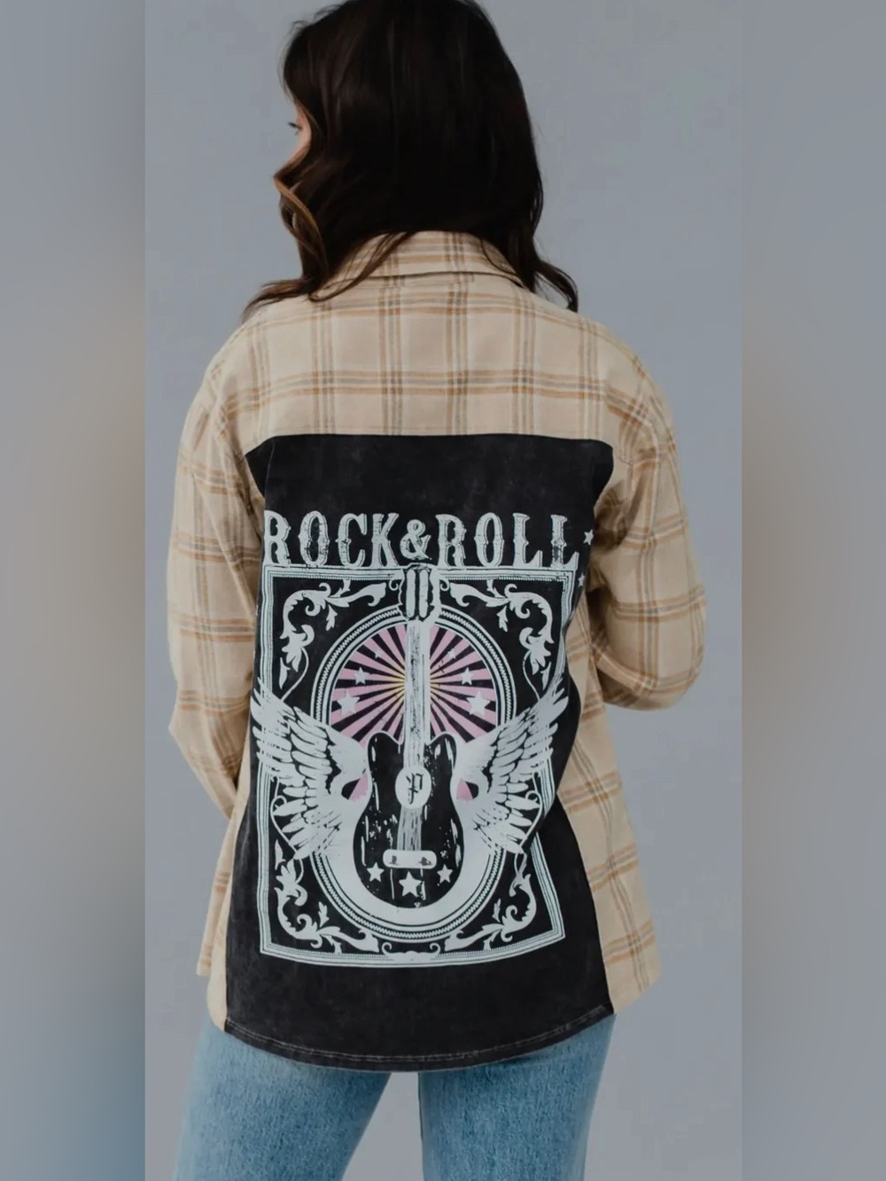 Harley and Me Cotton Flannel Plaid Rock & Roll Graphic Shacket in Size Small E17
